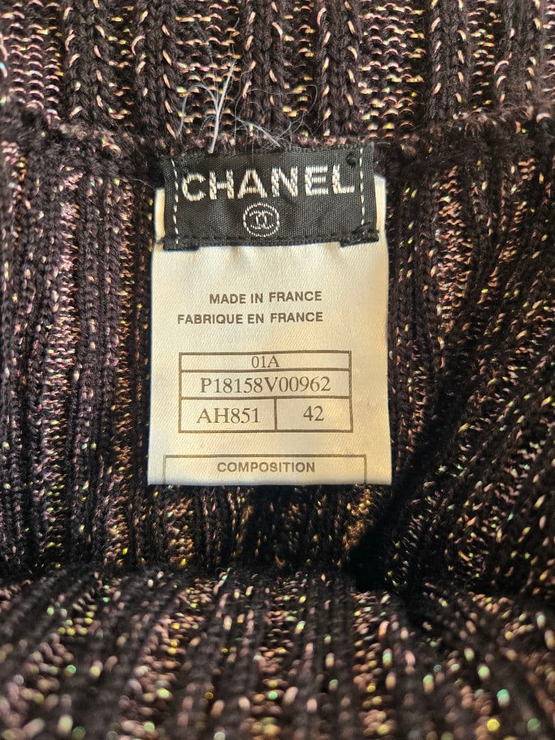 美品 CHANEL シャネル ラメ入りタートルネックセーターsize42