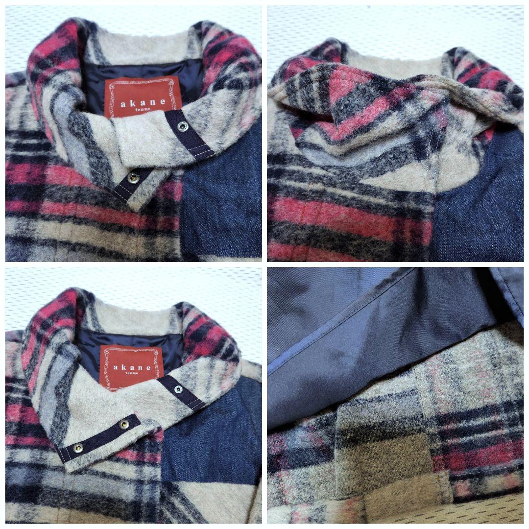 akane femme あむう　コート　レディース　チェック　ウール混