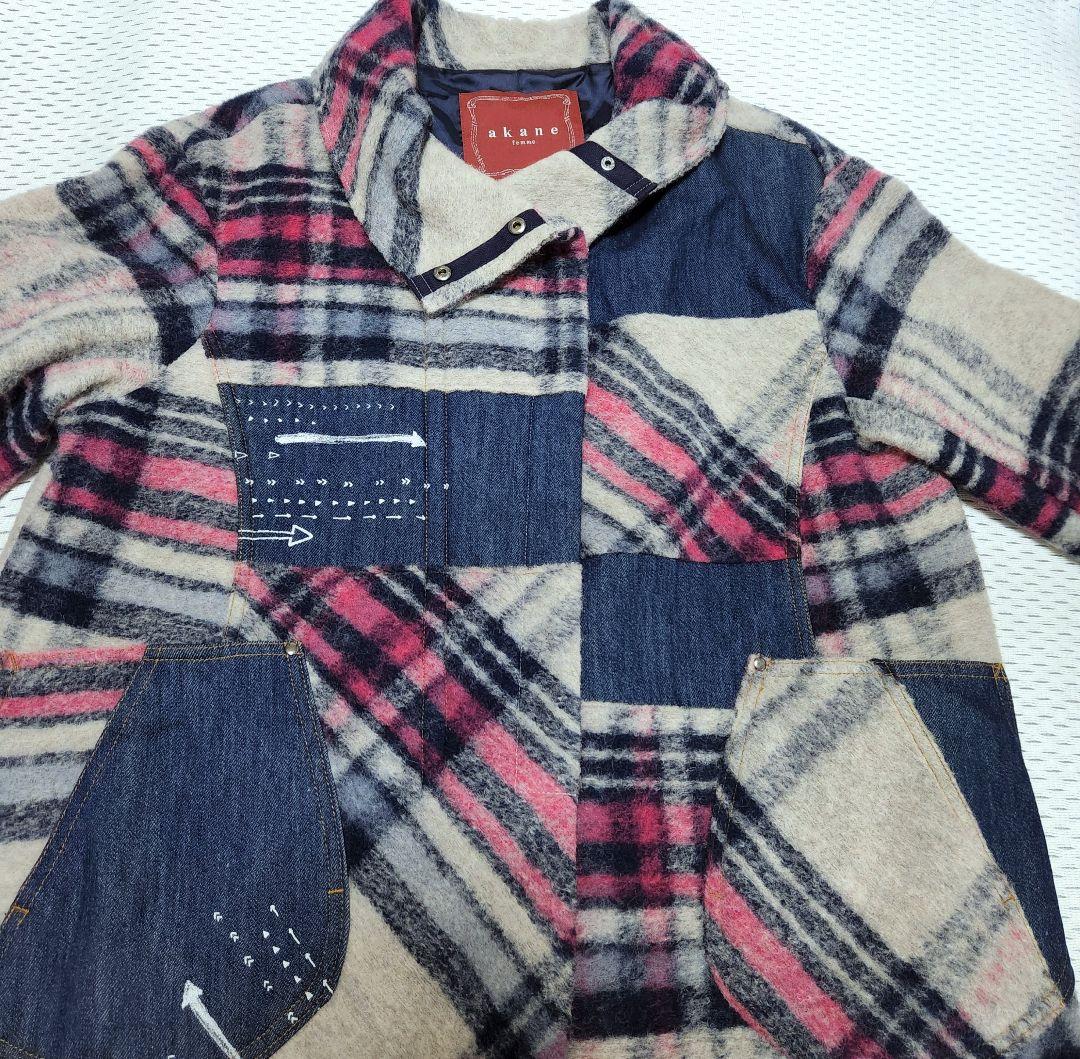 akane femme あむう　コート　レディース　チェック　ウール混
