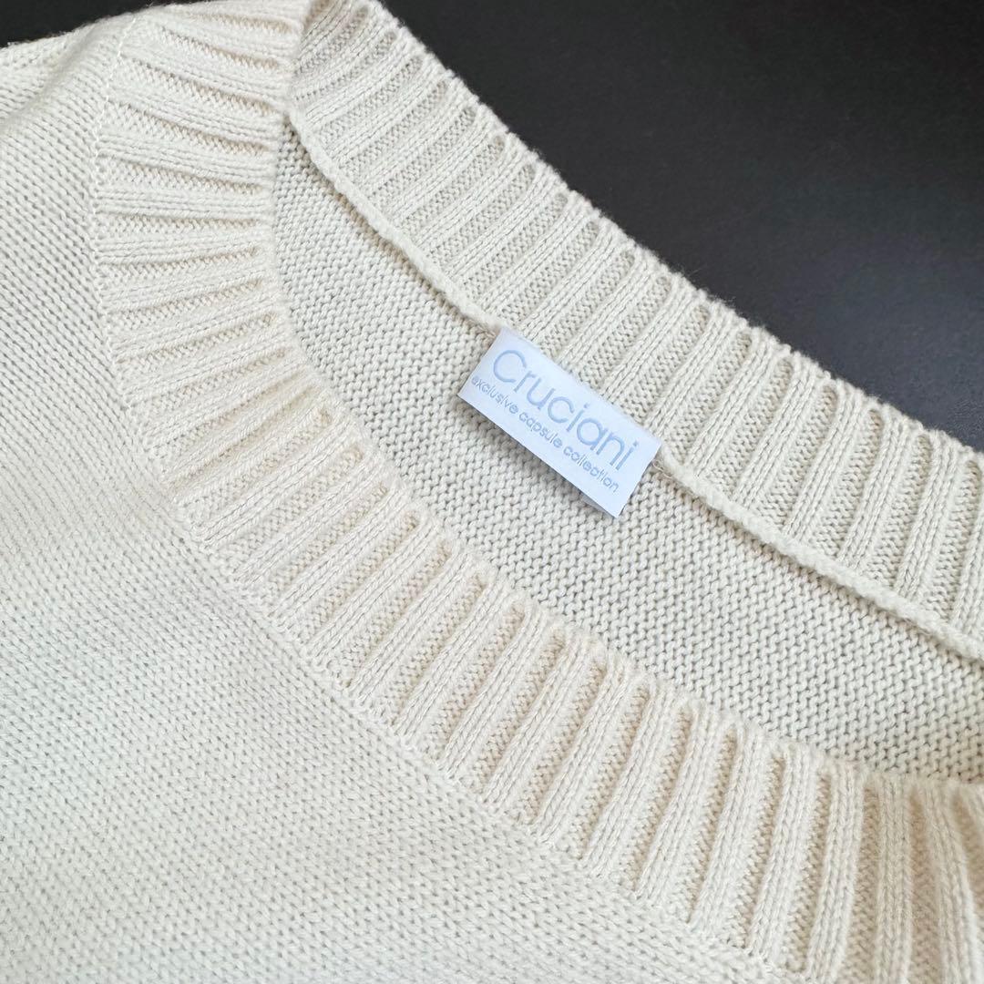 早春コーデ Cruciani ウールカシミヤニット ホワイト クルチアーニ