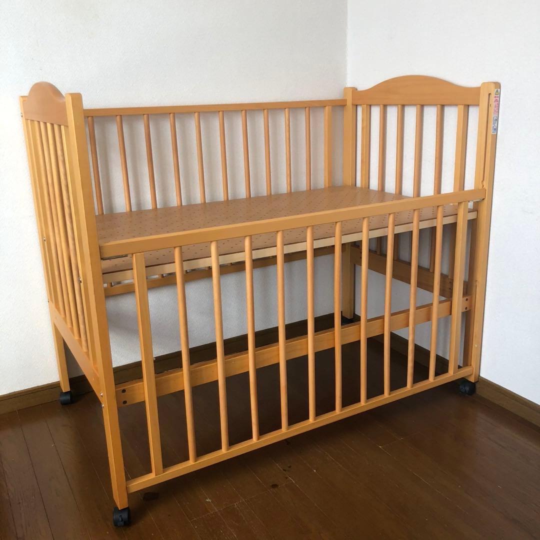 【美品】　石崎家具　ベビーベッド　ナチュラル　木製　ハイタイプ