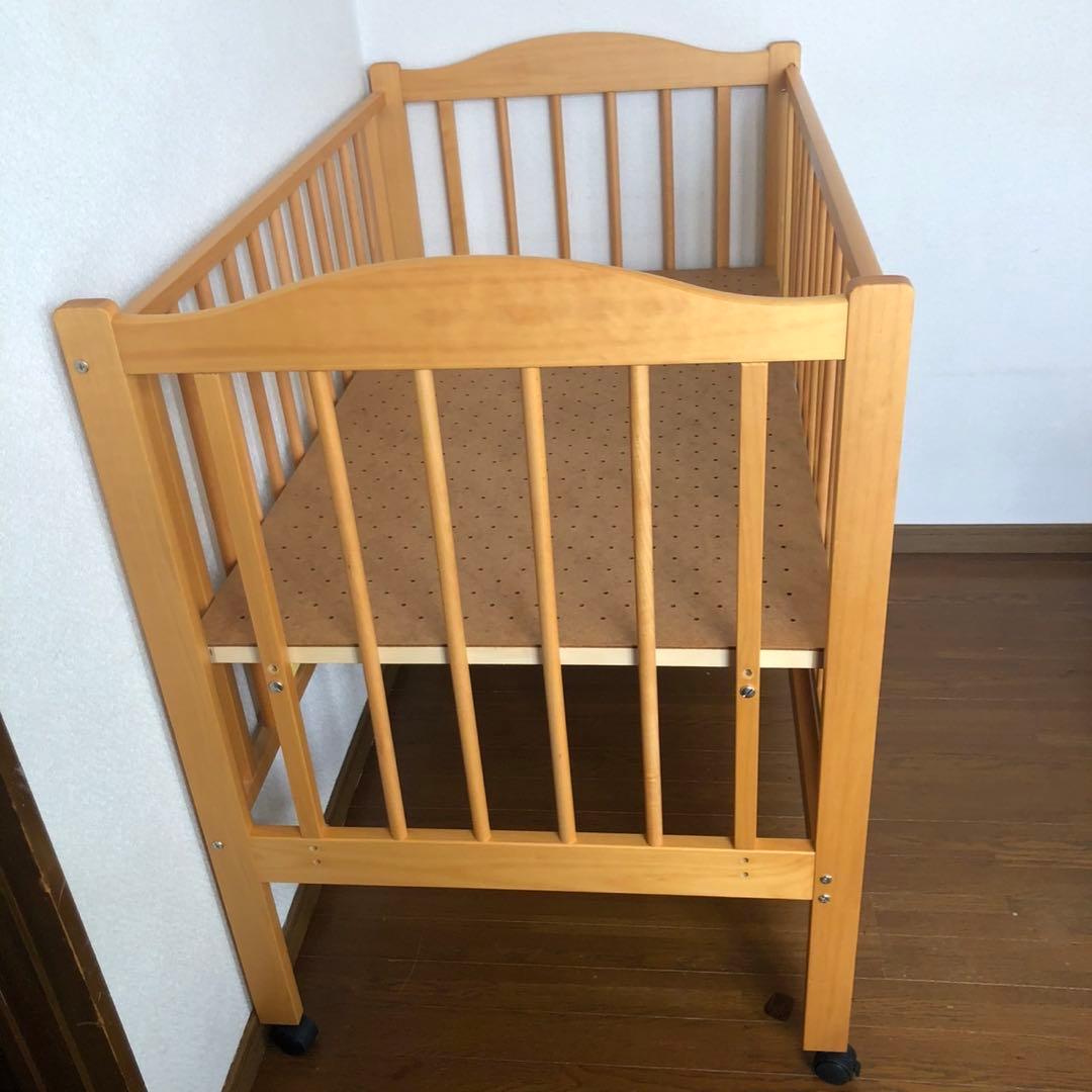 【美品】　石崎家具　ベビーベッド　ナチュラル　木製　ハイタイプ