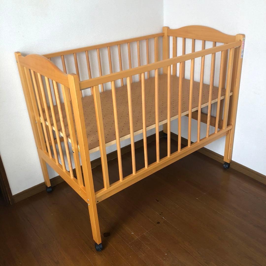 【美品】　石崎家具　ベビーベッド　ナチュラル　木製　ハイタイプ