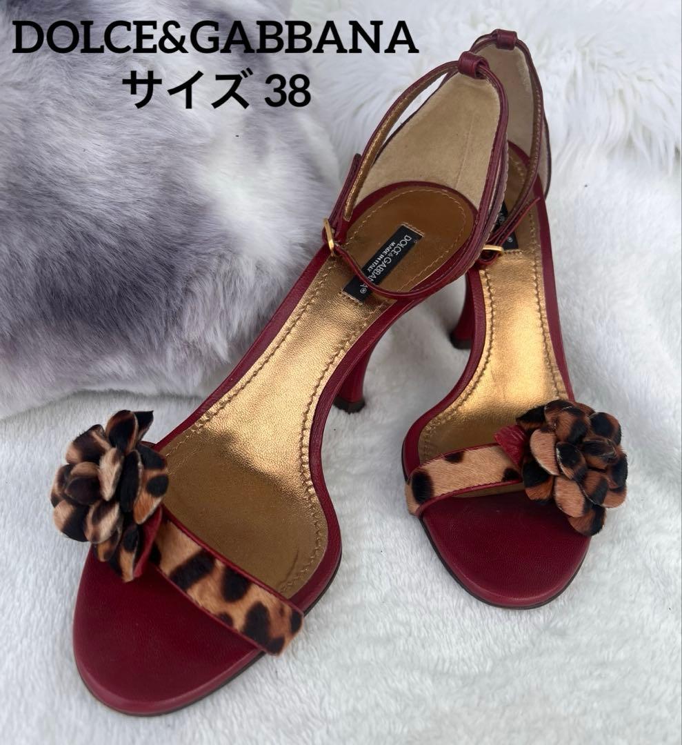 DOLCE&GABBANA サイズ38ワインレッド×レオパード サンダル