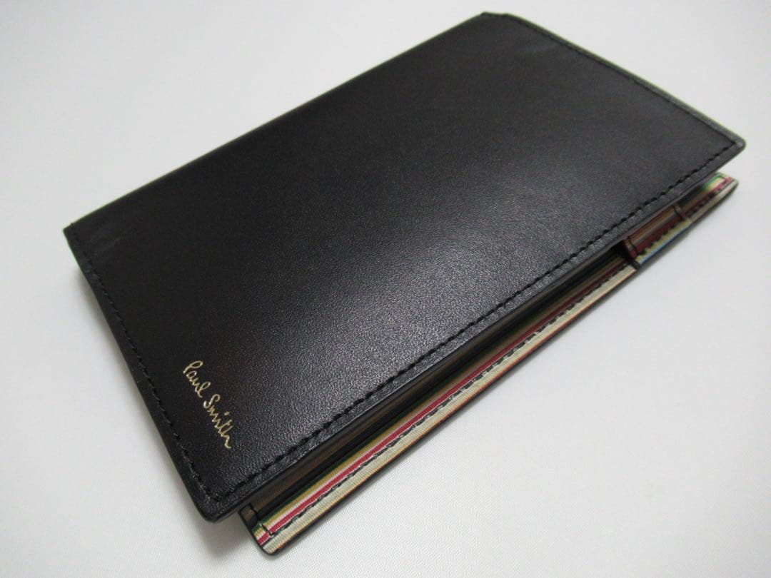 ポールスミス 新品訳あり！インテリアシグネチャーマルチストライプ牛革手帳ケース黒