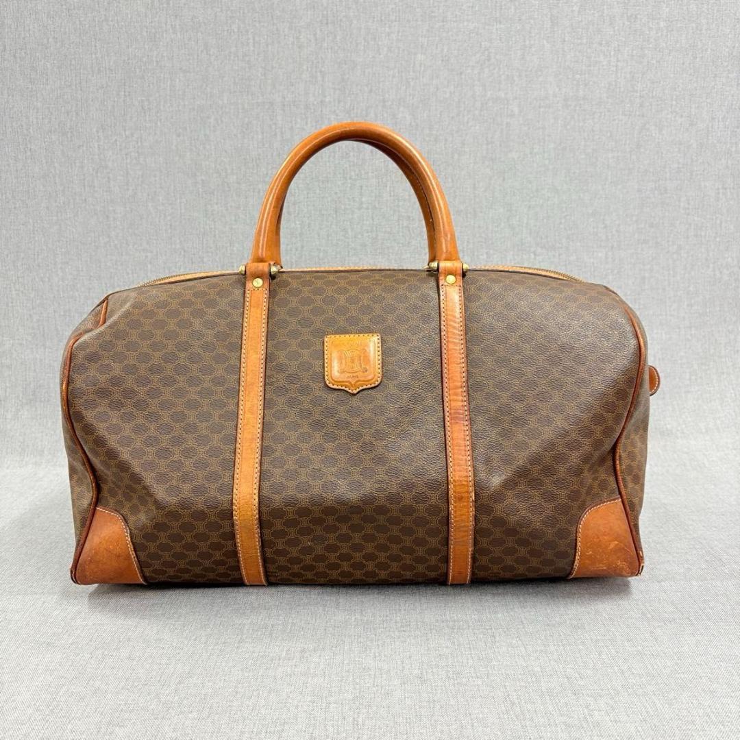 CELINE セリーヌ マカダム柄 ボストンバッグ PVC ブラウン レザー