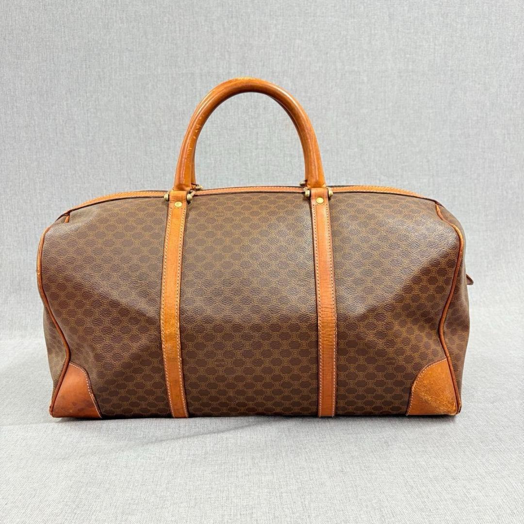 CELINE セリーヌ マカダム柄 ボストンバッグ PVC ブラウン レザー