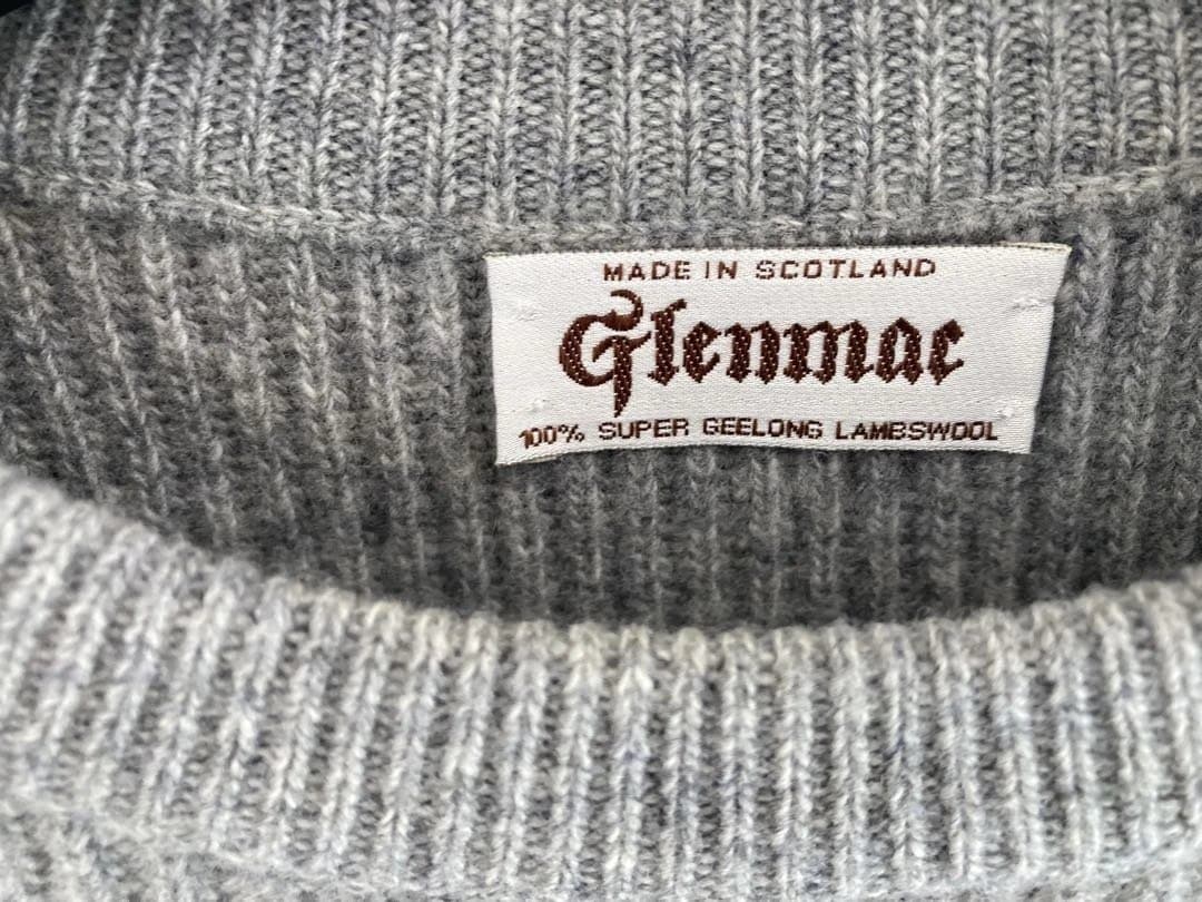 Glenmacグレー リブ編みセーター、スコットランド製