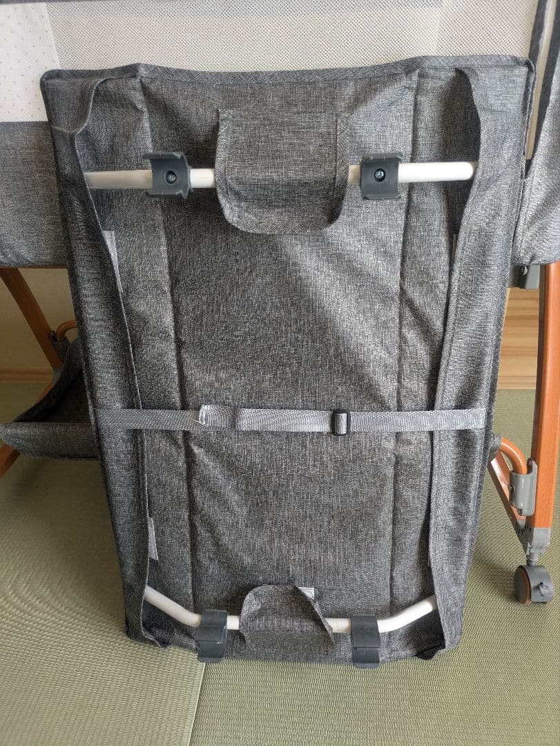 【送料込み】ベビーベッド グレー 高さ調整可能 ゆりかご 蚊帳付き