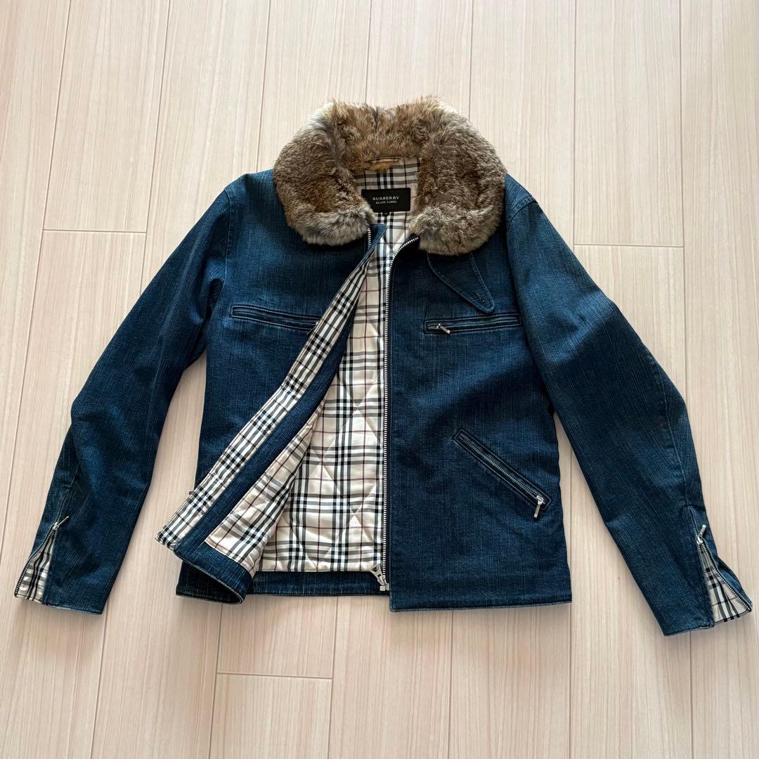 BURBERRYブラックレーベル　デニムライダースジャケット　ラビットファー M