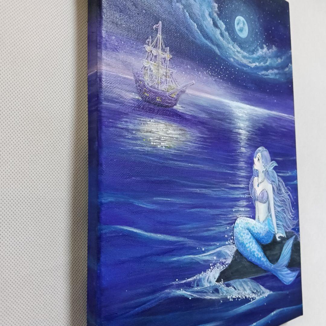 No.516 F4キャンバス　原画　アクリル画　人魚姫　人魚　mermaid