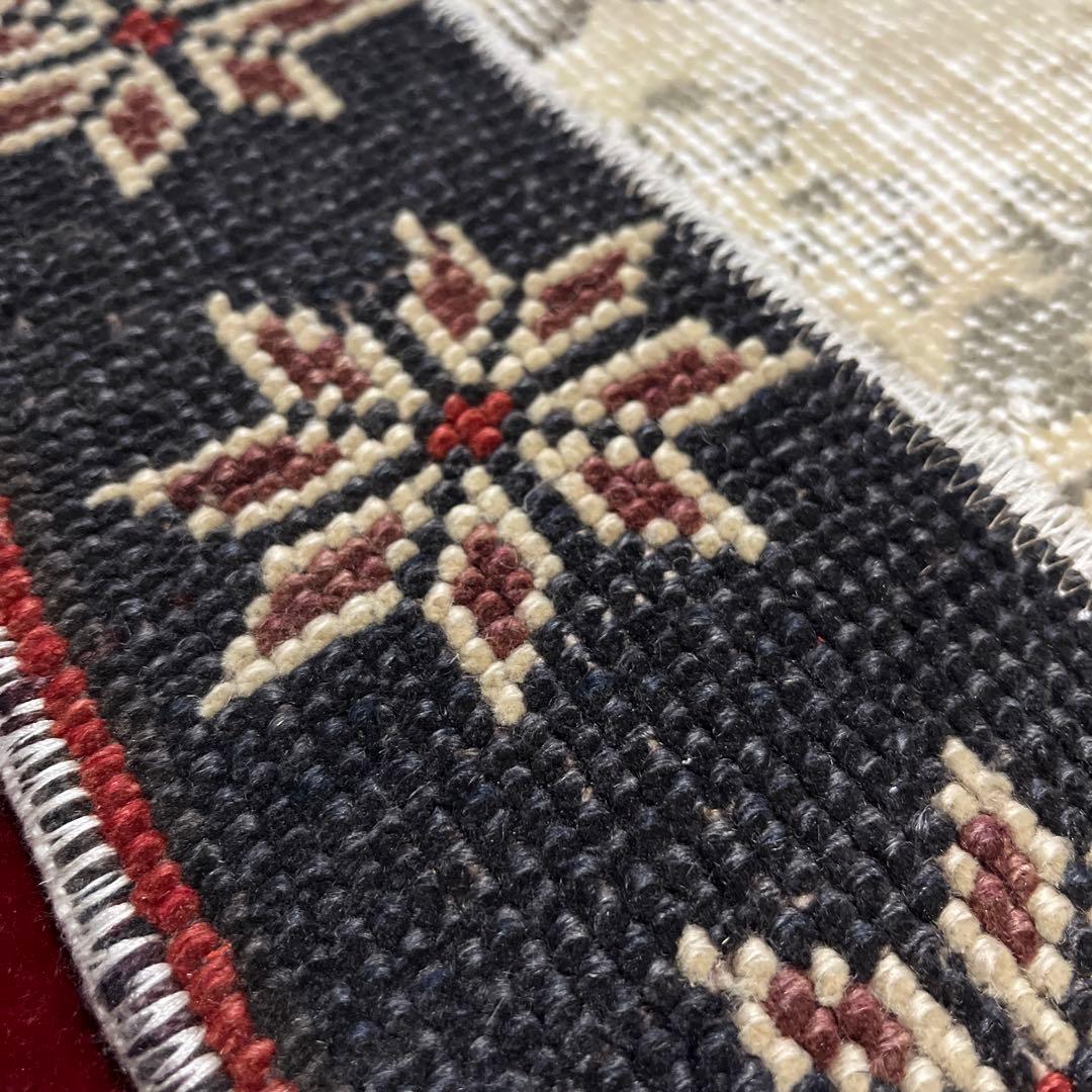 パッチワーク トルコヴィンテージラグ　深みネイビー×ベージュ　トルコラグ