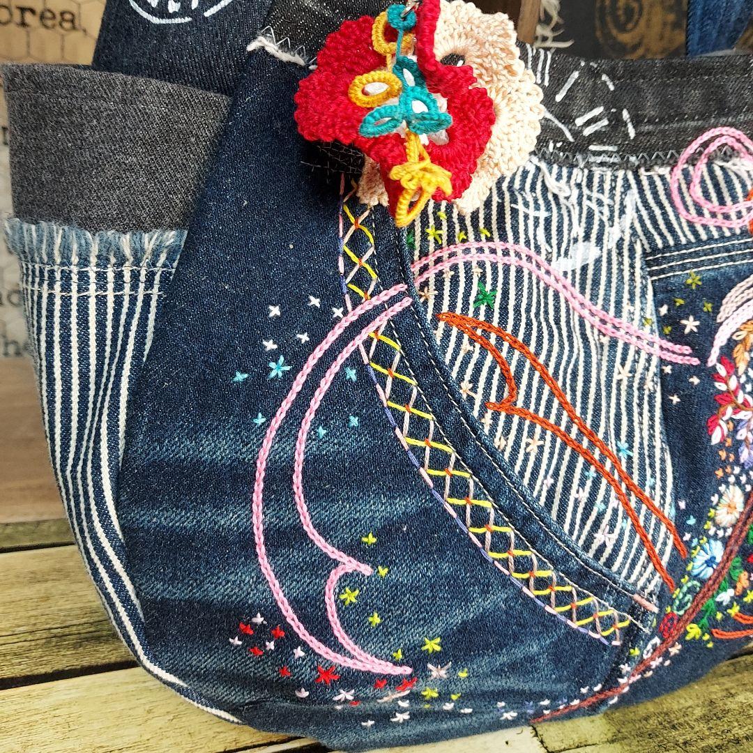 【MINMI】刺繍デニムバック　No.672　ショルダーベルト