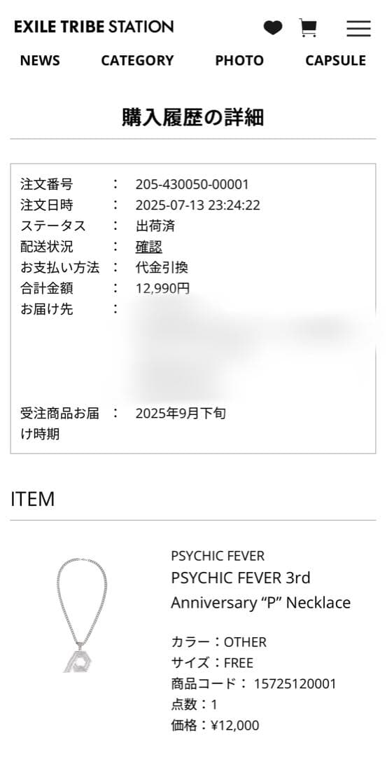 PSYCHIC FEVER 3rd Anniversary“P”Necklace