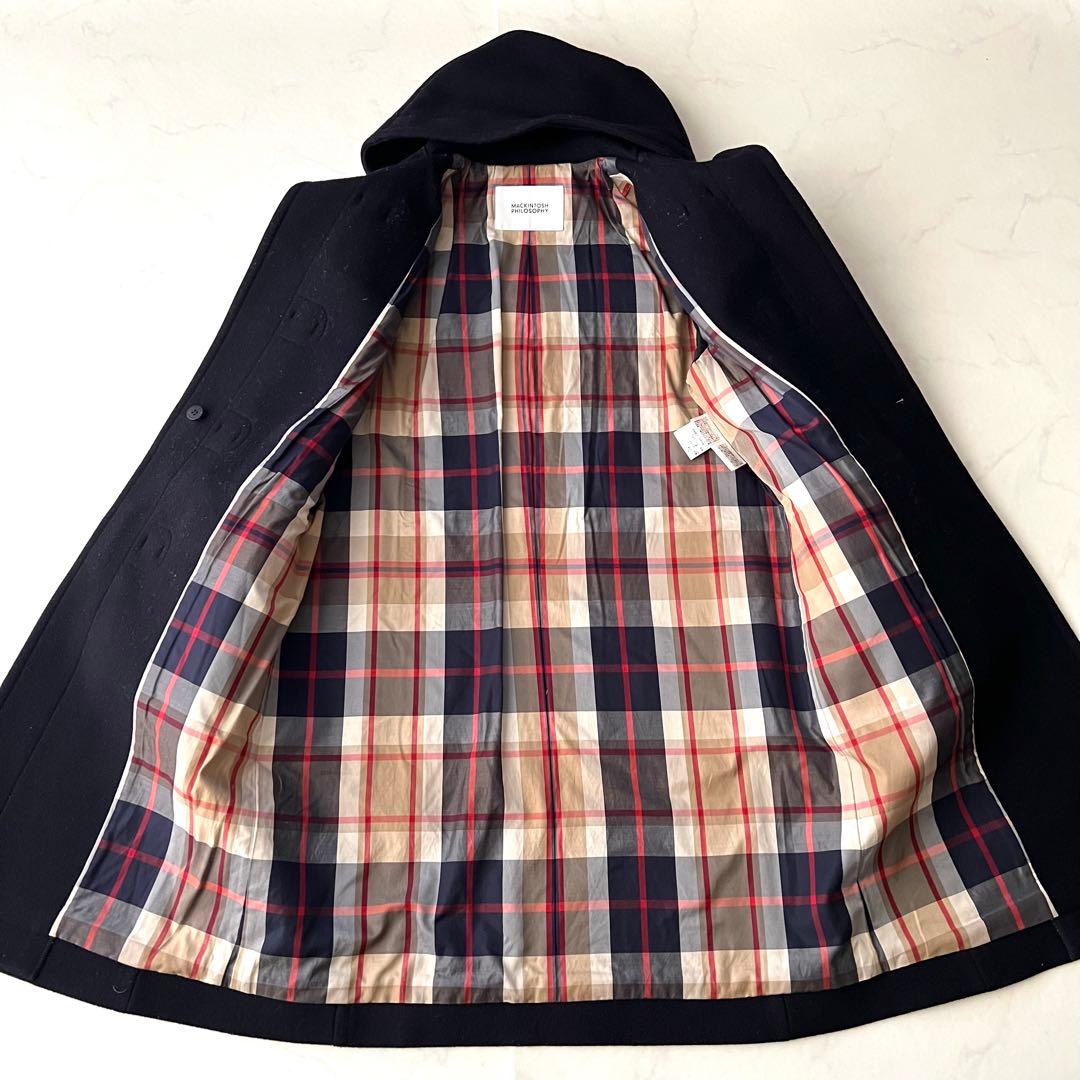 現行 マッキントッシュフィロソフィー ダッフルコート ネイビー チェック 38M