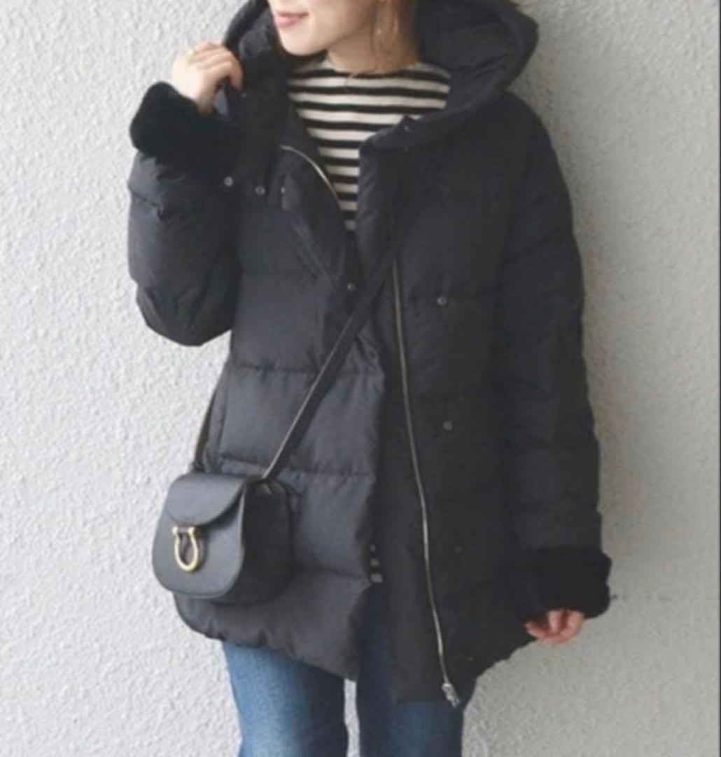 SHIPS ダウンジャケット フードショートダウン ファー付き 黒36