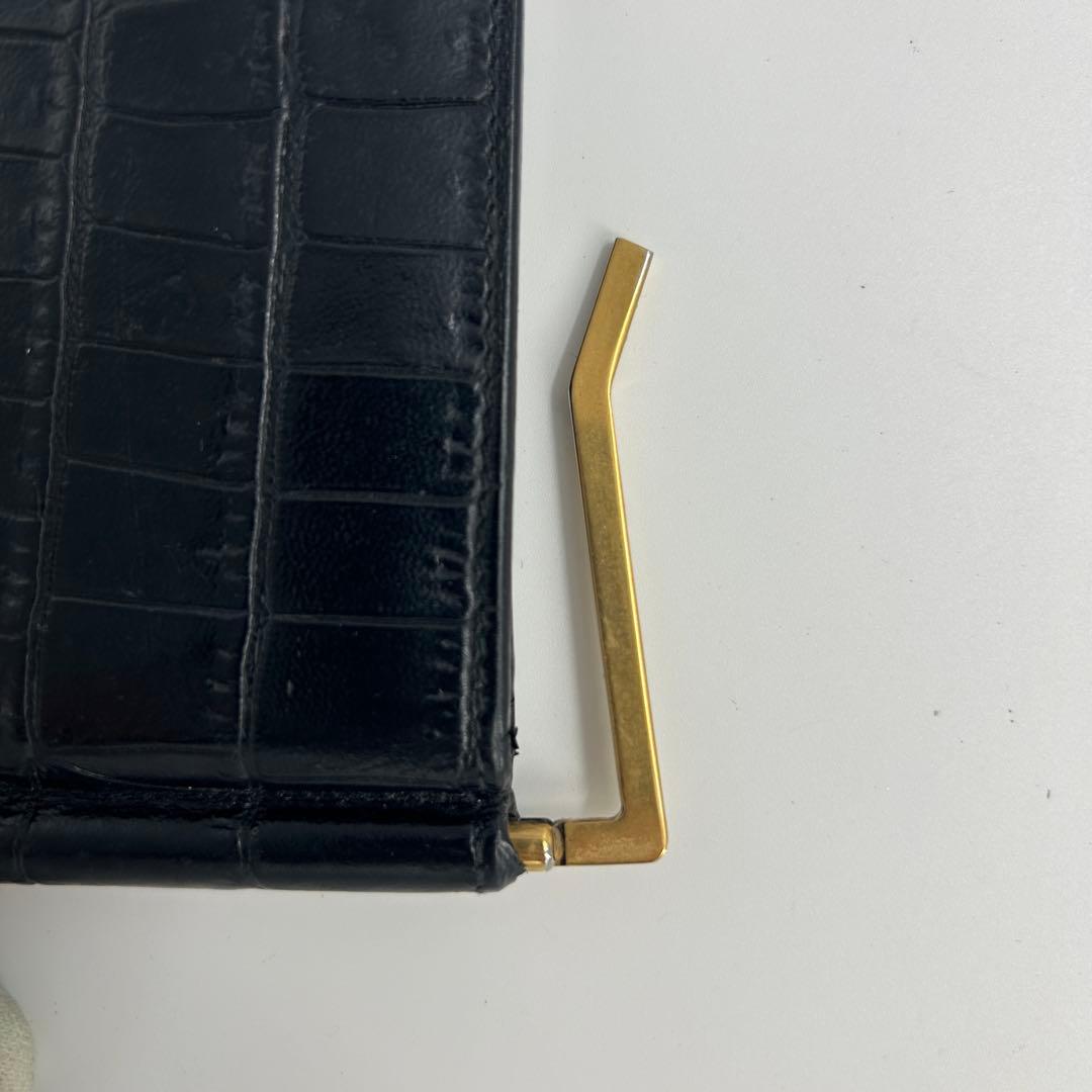 ✨極美品✨サンローラン　マネークリップ　二つ折り　クロコ　カサンドラ　ブラック