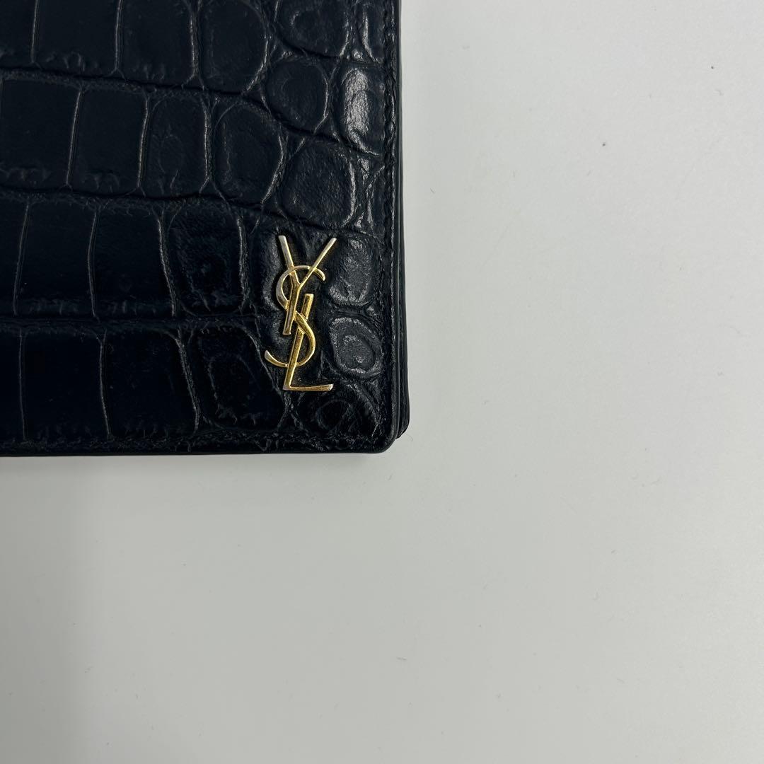 ✨極美品✨サンローラン　マネークリップ　二つ折り　クロコ　カサンドラ　ブラック
