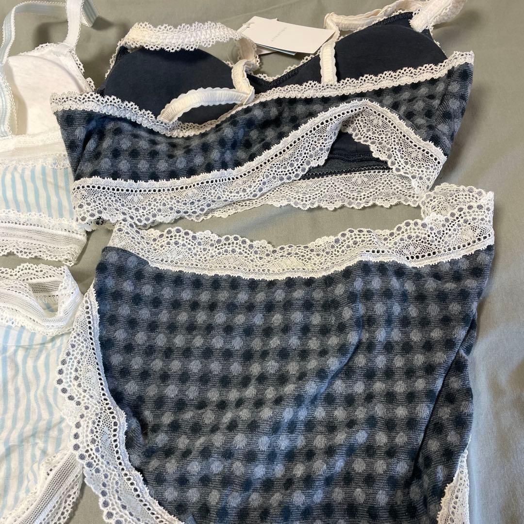 KID BLUEレース付きブラジャーショーツセット ストライプ・ドット　タグ付き