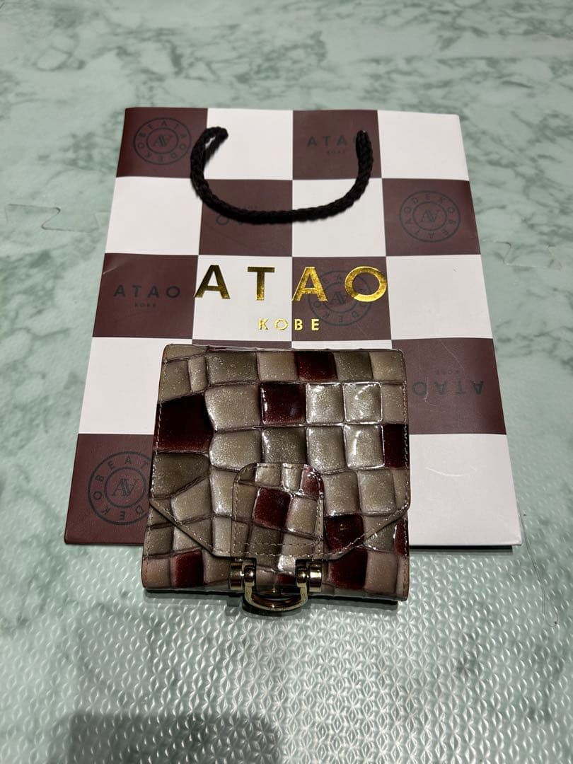 ATAO グレー系パッチワーク二つ折り財布