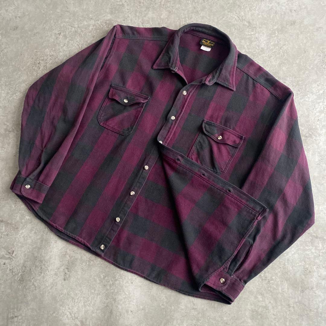 ド渋 好配色 チェック 70s 80s DEERSKIN ネルシャツ USA製