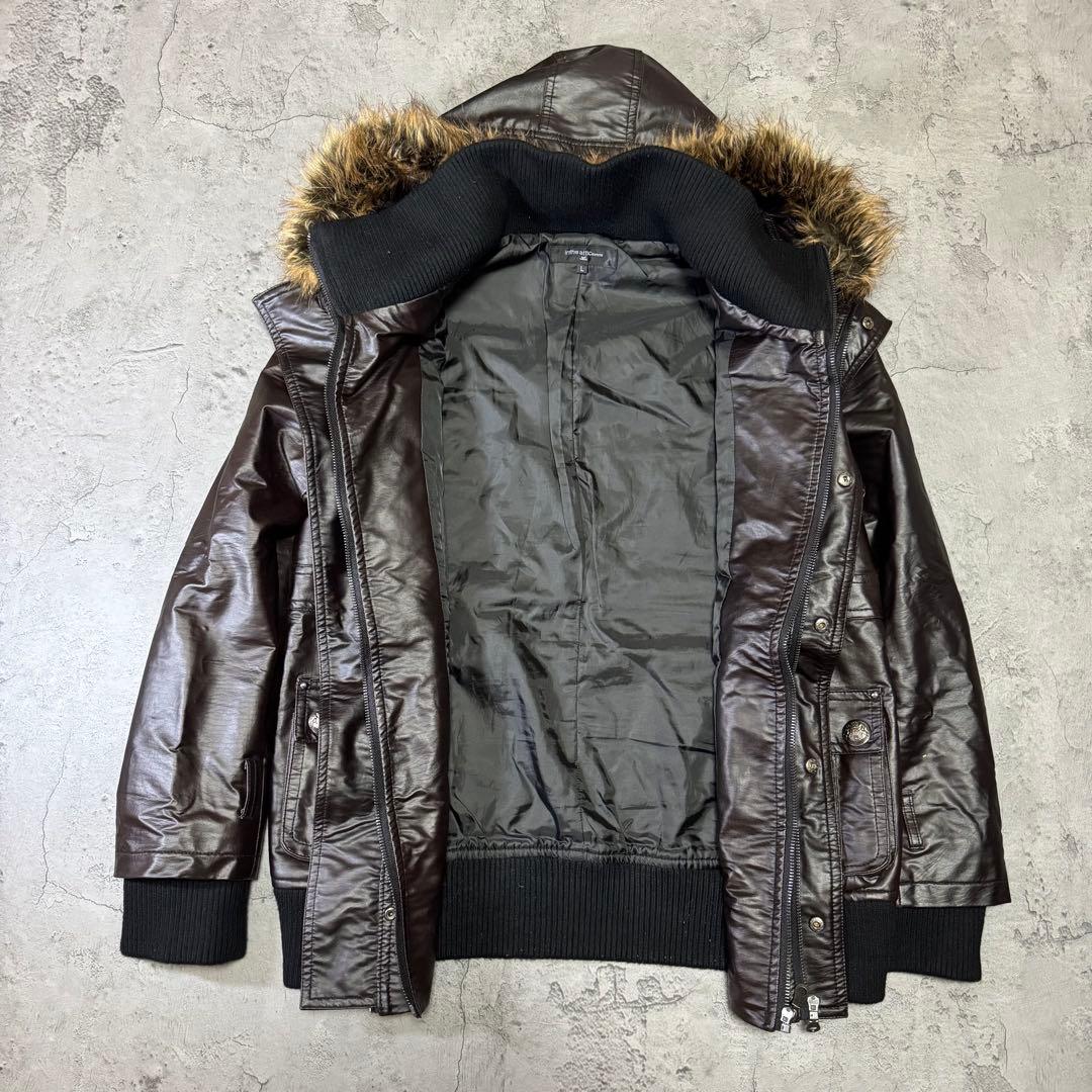 Y2K 短丈 ファー フェイクレザージャケット光沢 平成 お兄系