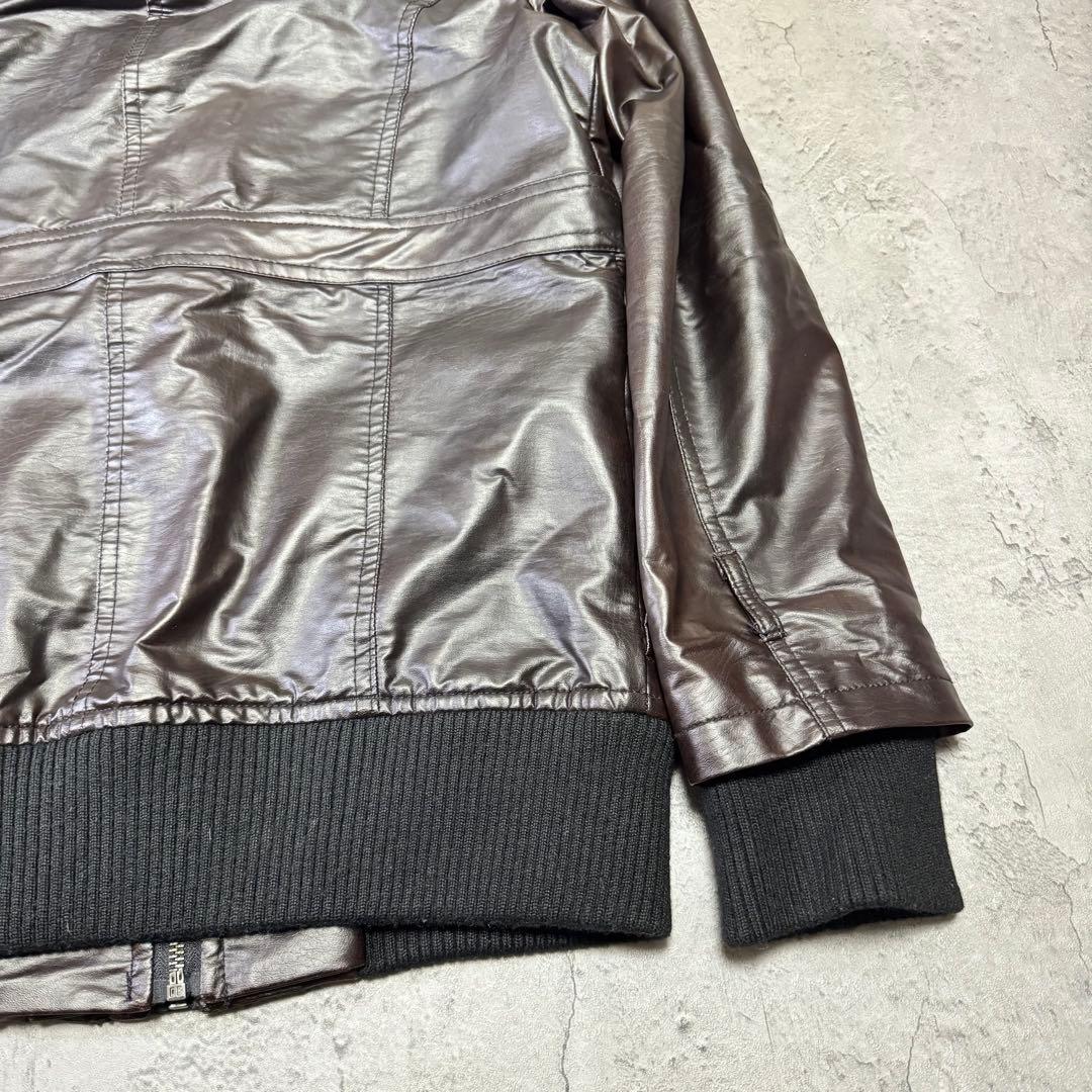 Y2K 短丈 ファー フェイクレザージャケット光沢 平成 お兄系