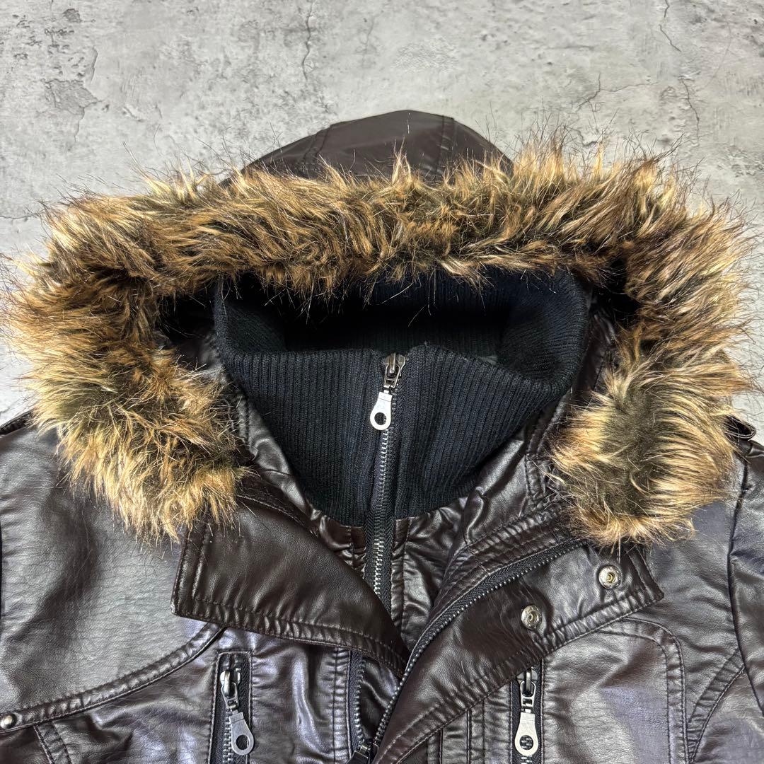 Y2K 短丈 ファー フェイクレザージャケット光沢 平成 お兄系
