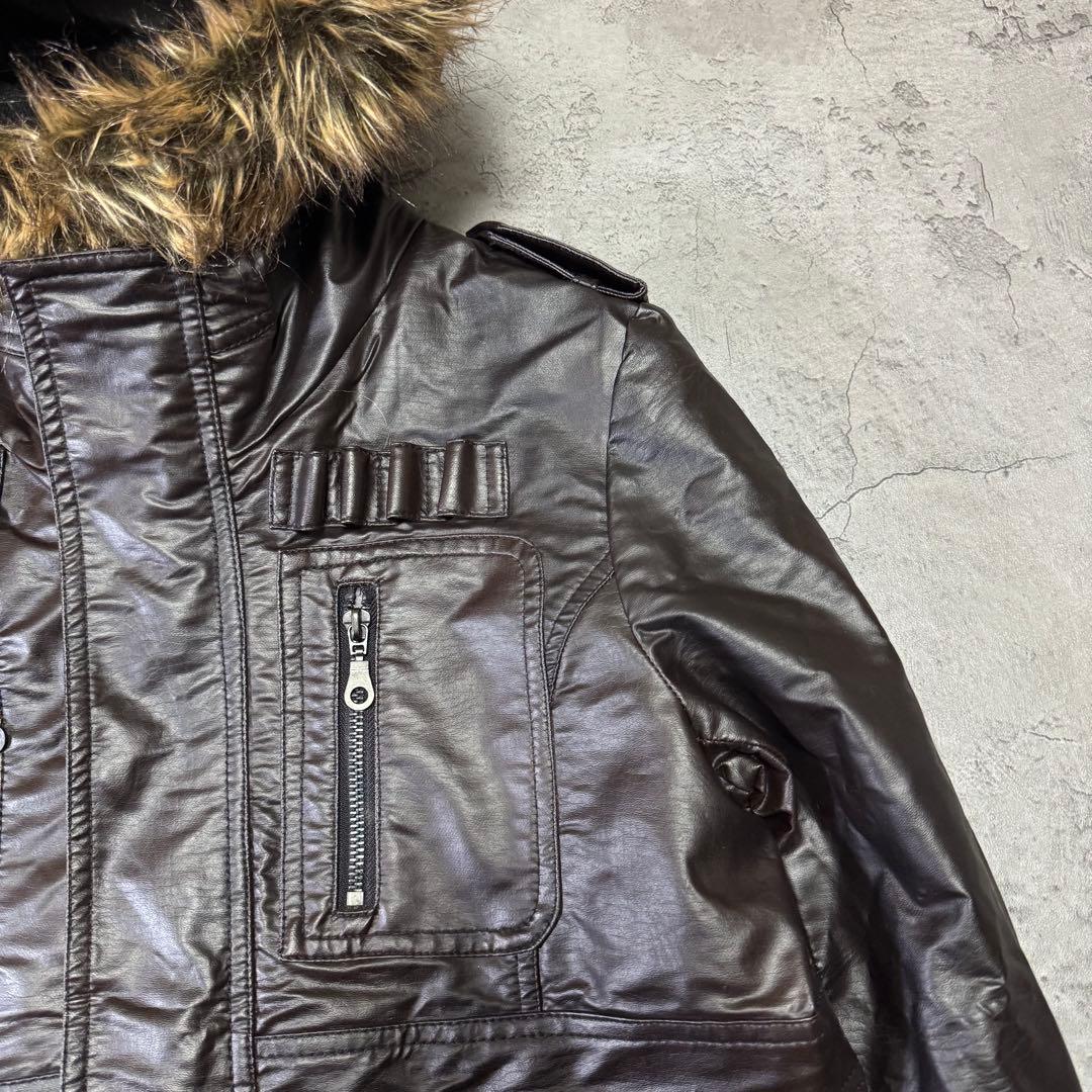 Y2K 短丈 ファー フェイクレザージャケット光沢 平成 お兄系