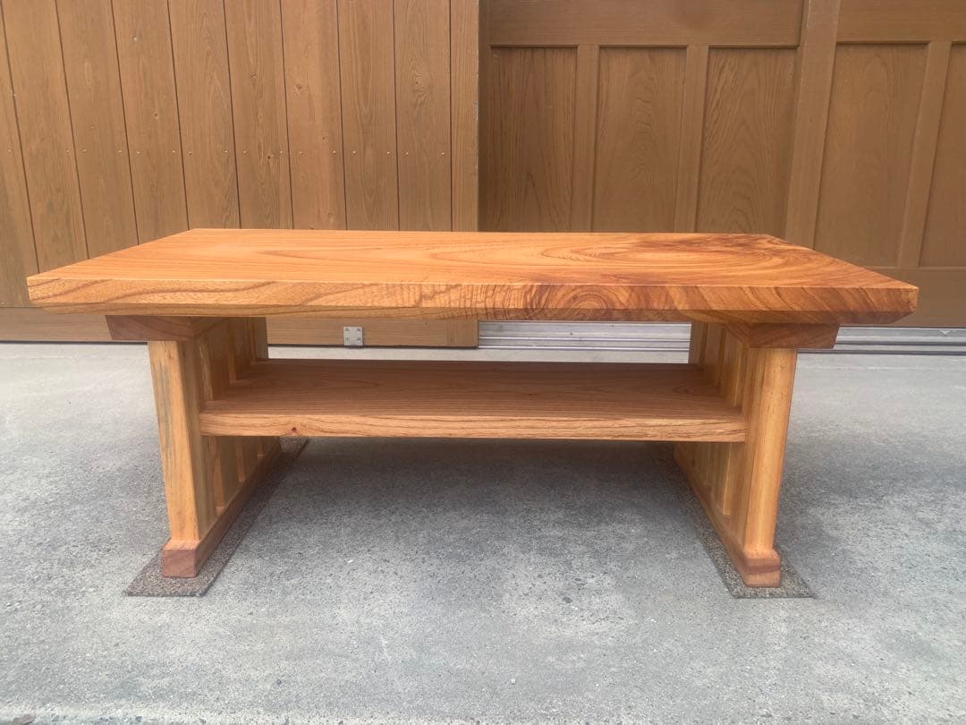 ☆miyako!☆座卓♦︎栴檀一枚板天板スッキリ形状脚枘組＊強度有➕棚板取付