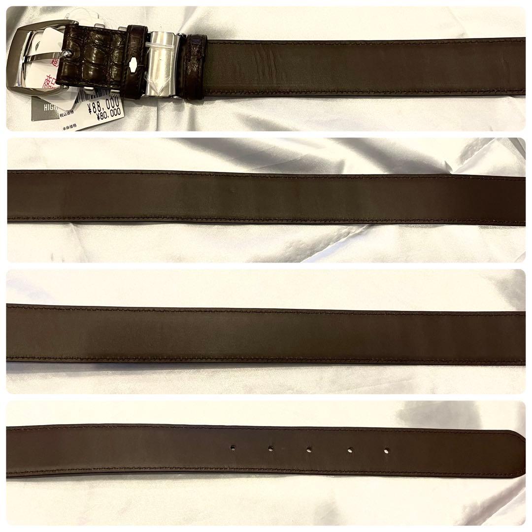 未使用★リアルクロコダイル ベルト マット ダークブラウン
