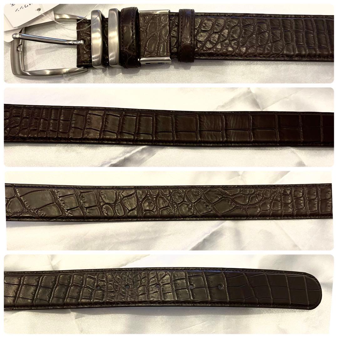 未使用★リアルクロコダイル ベルト マット ダークブラウン