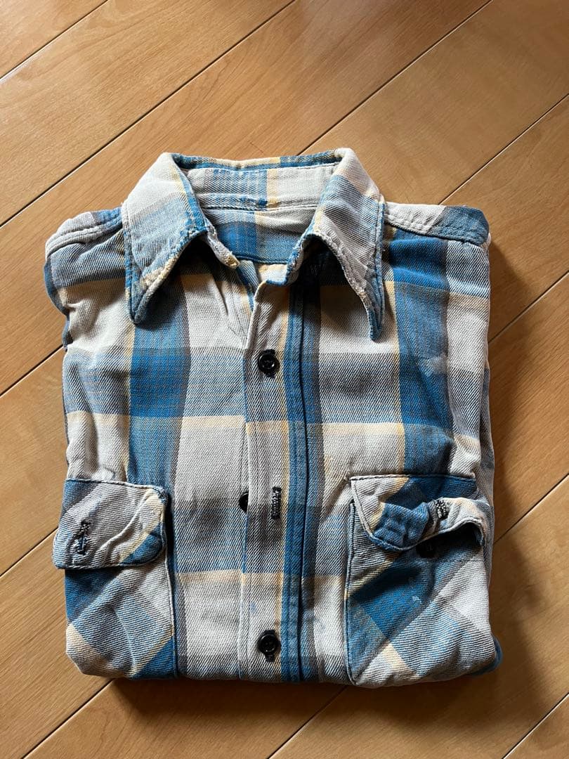 60s 70s ビンテージ　ネルシャツ ブルー系