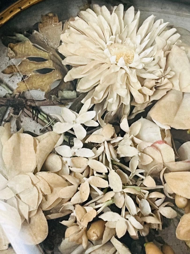 アンティークフランスナポレオンIII グローブドマリエ湾曲ガラスフレーム布花