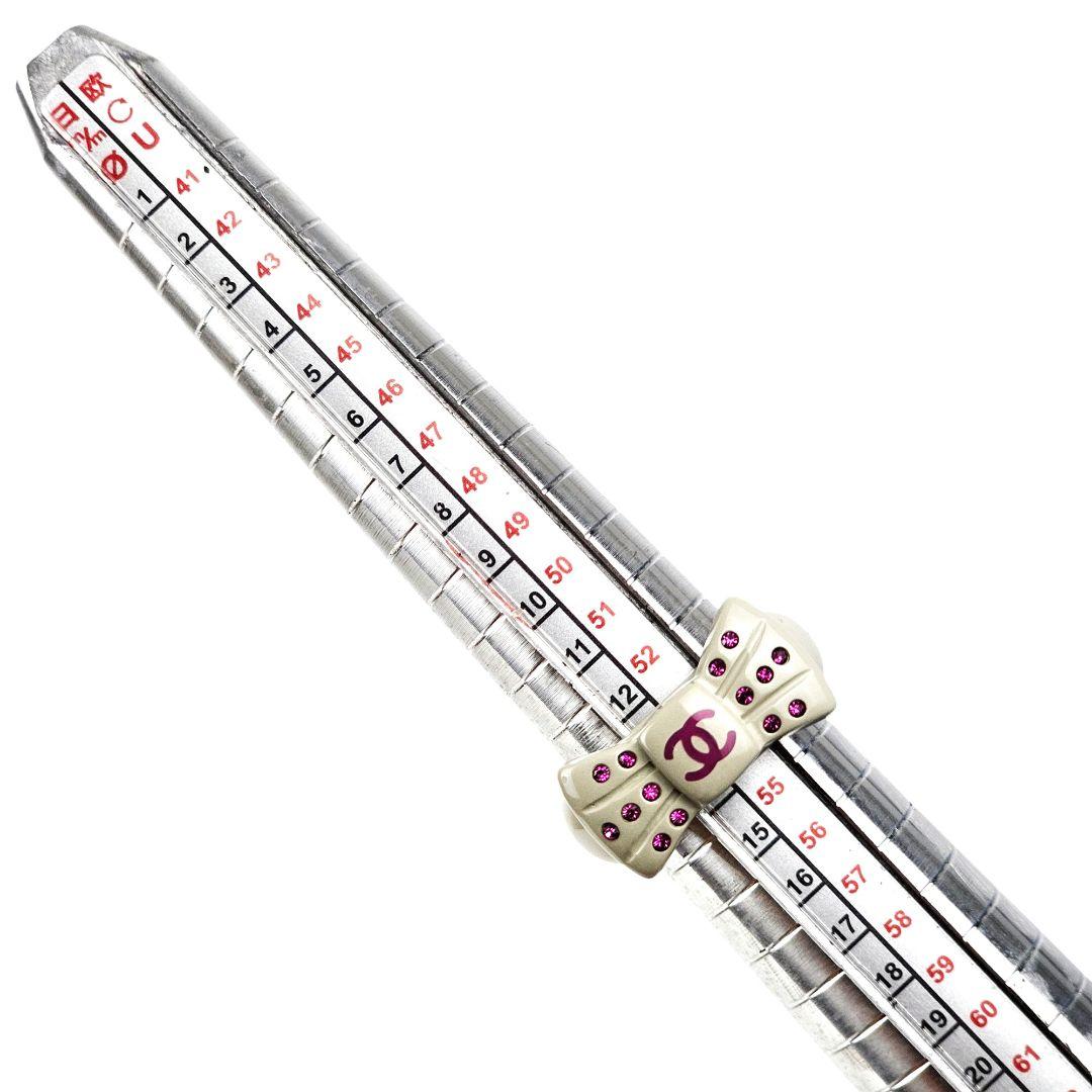 美品 シャネル CHANEL ココ リボン ラインストー リング 指輪