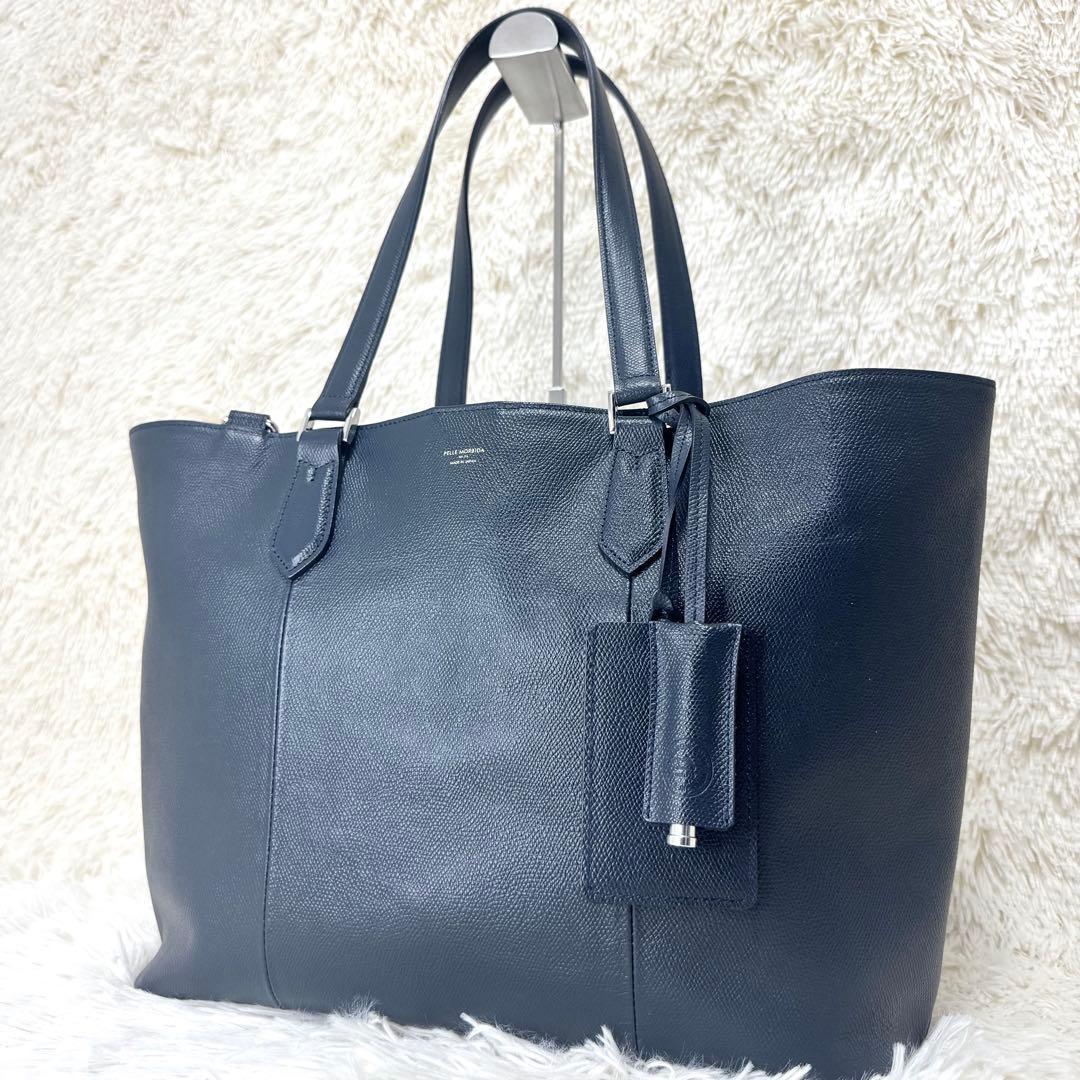 希少 ペッレモルビダ トートバッグ ビジネスバッグ レザー ネイビー