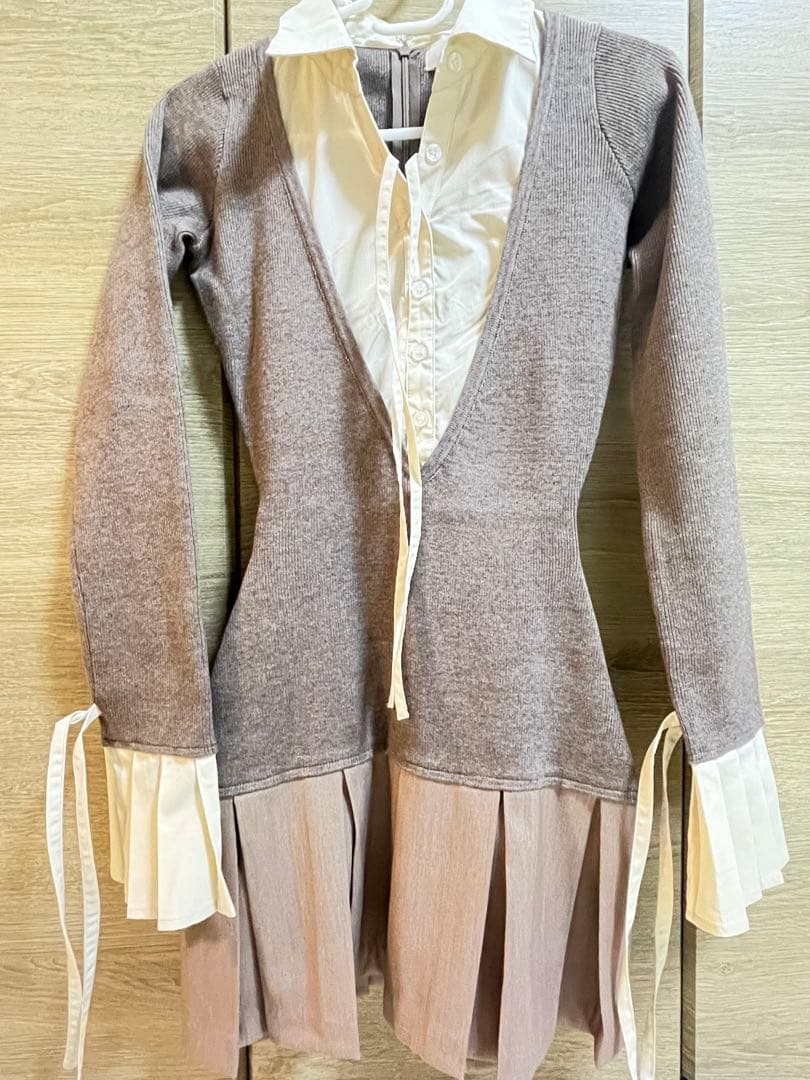 ダーリッチ シャツドッキングプリーツミニワンピース モカ　FREE