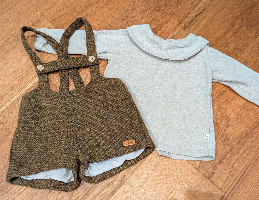 Popelin サロペットパンツ 12-18m　1＋トップス 12m　セット売り