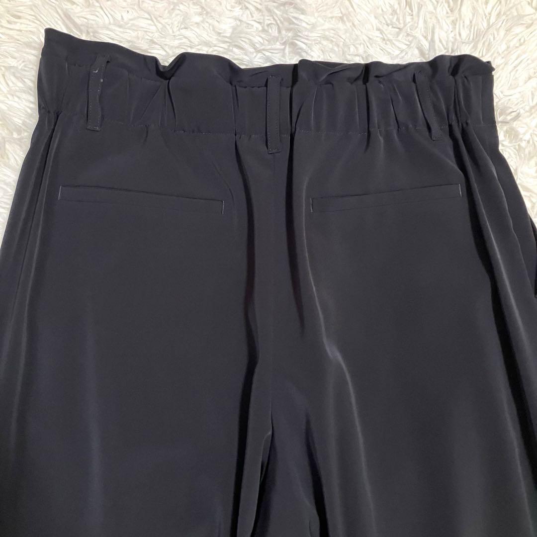 自由区 洗える ストレッチ セットアップ ワイドパンツ ノーカラー 黒 40