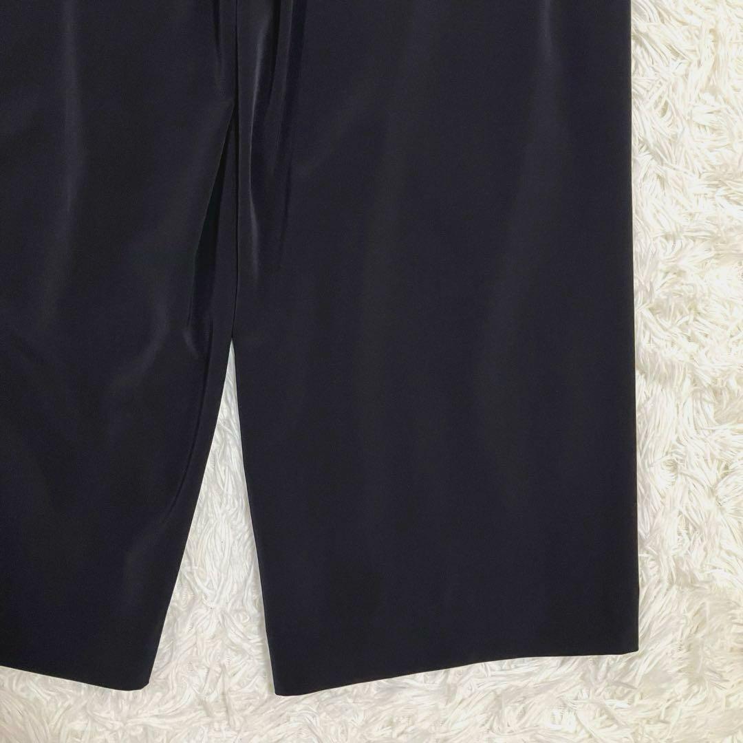 自由区 洗える ストレッチ セットアップ ワイドパンツ ノーカラー 黒 40