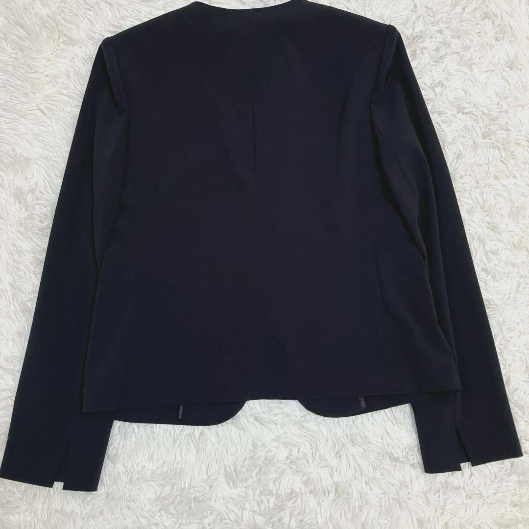 自由区 洗える ストレッチ セットアップ ワイドパンツ ノーカラー 黒 40