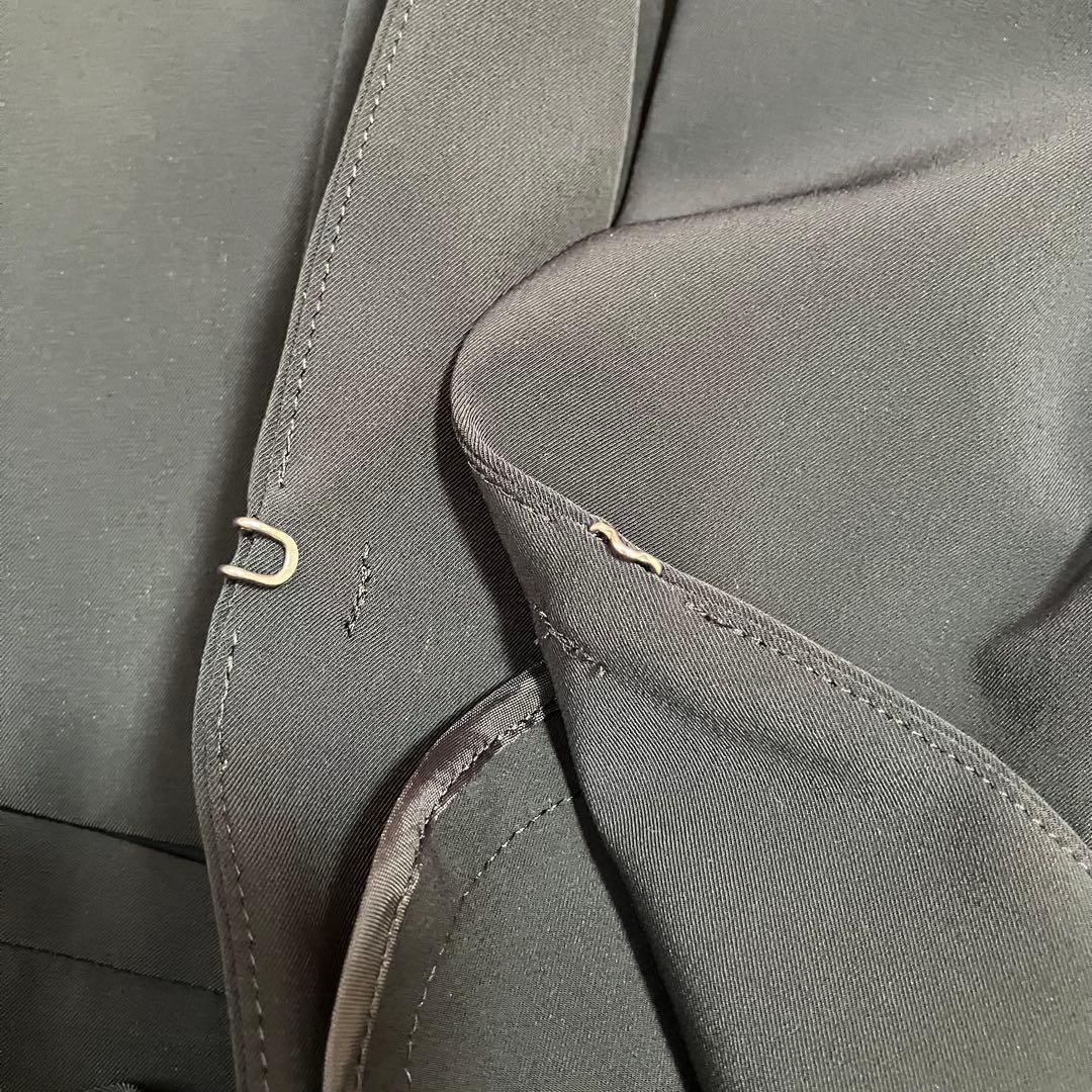 自由区 洗える ストレッチ セットアップ ワイドパンツ ノーカラー 黒 40