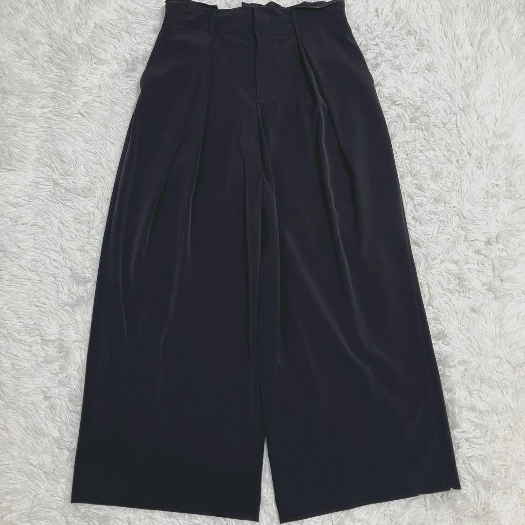 自由区 洗える ストレッチ セットアップ ワイドパンツ ノーカラー 黒 40