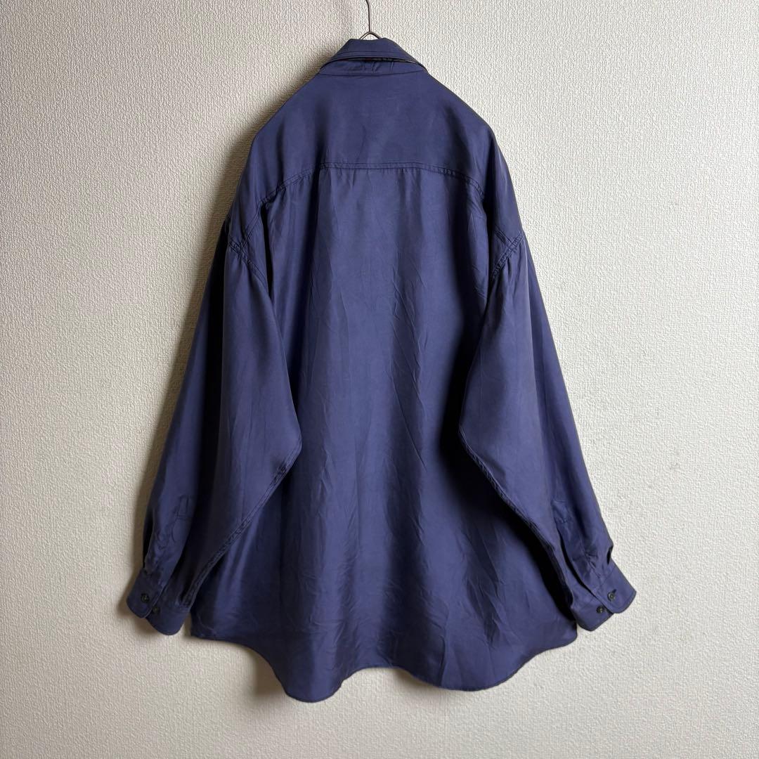 ネクタイシャツスイングトップ　スエード　シルク　ボタニカル　合成皮革切替古着