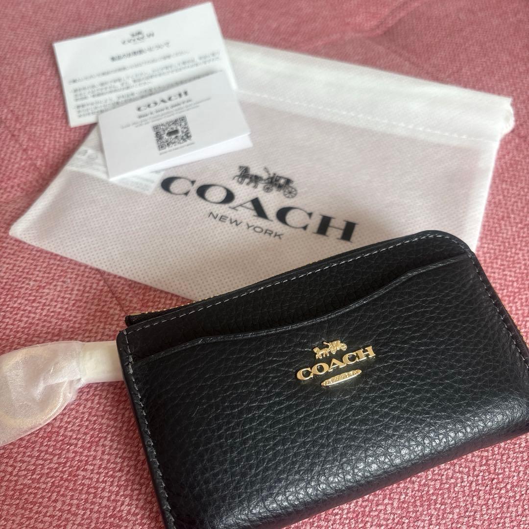 COACH 黒 レザー カードケース保存袋付き