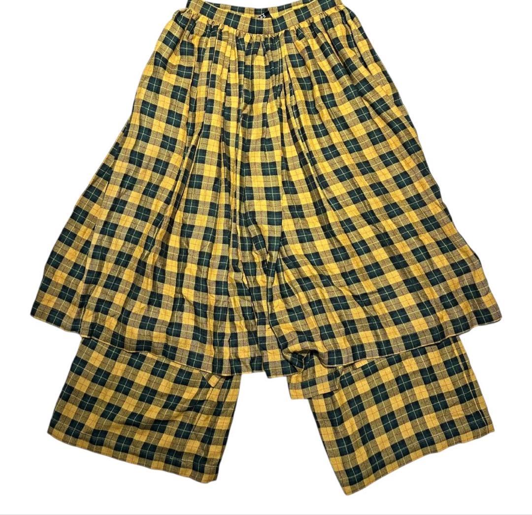 イエロー・グリーンチェック柄ロングスカート