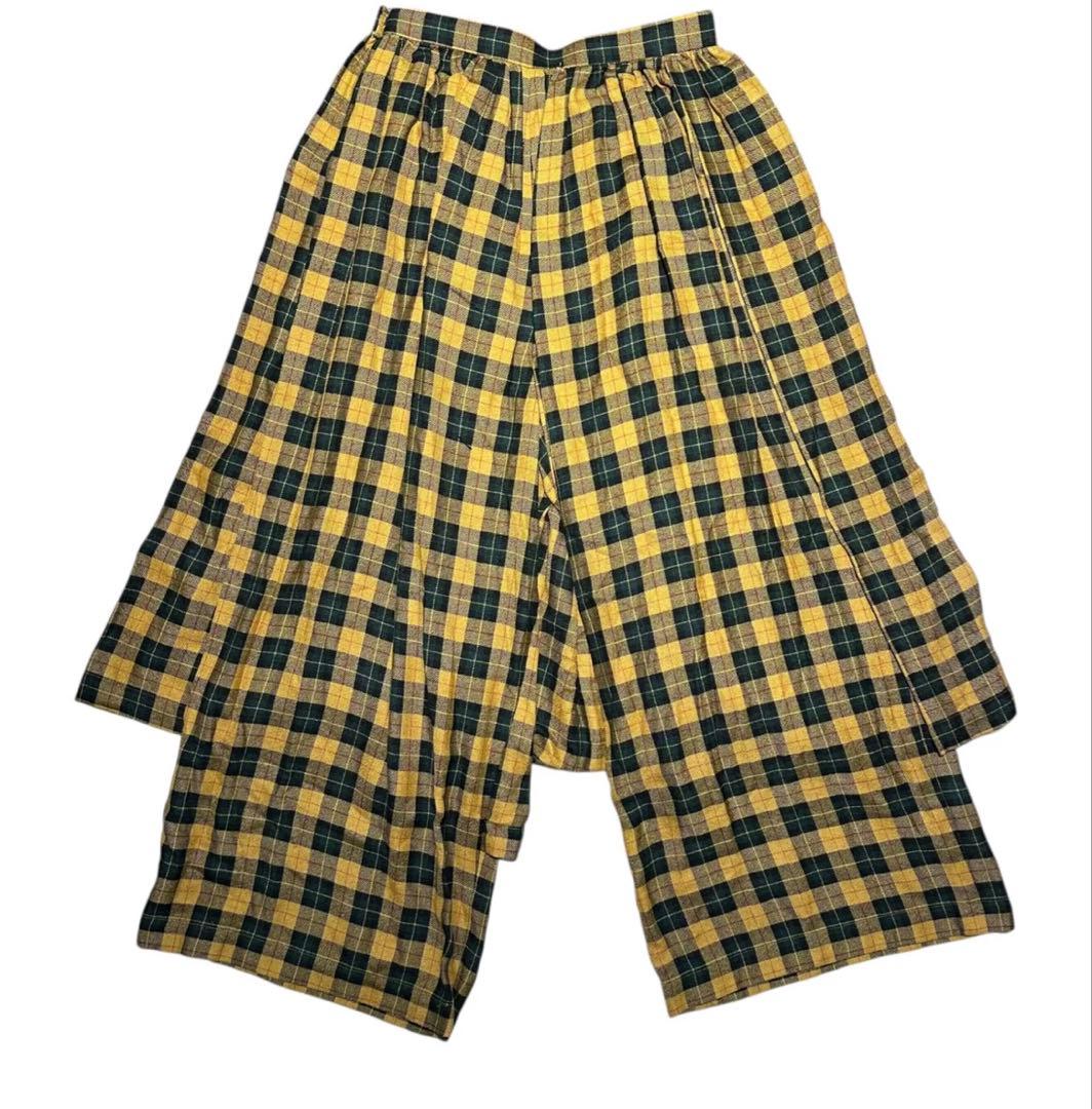 イエロー・グリーンチェック柄ロングスカート