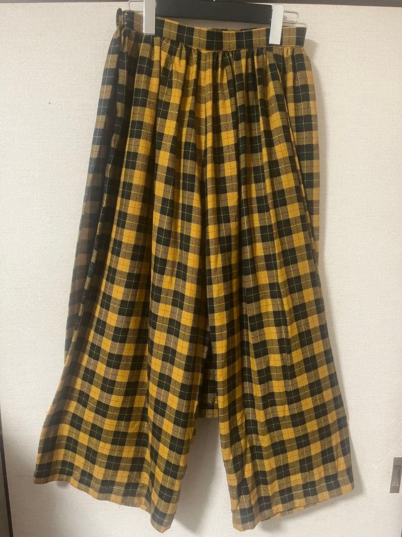 イエロー・グリーンチェック柄ロングスカート