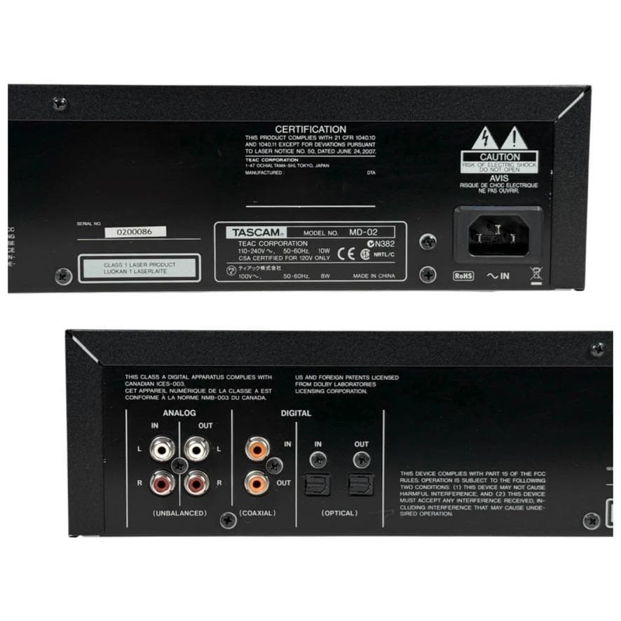 MD録音履歴4時間・TASCAM MD-02 MDLP対応 業務用MDデッキ