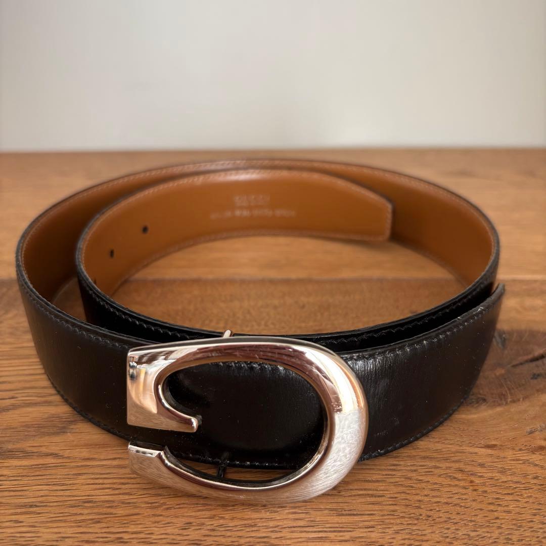 GUCCI レザー ベルト Gバックル シルバー金具